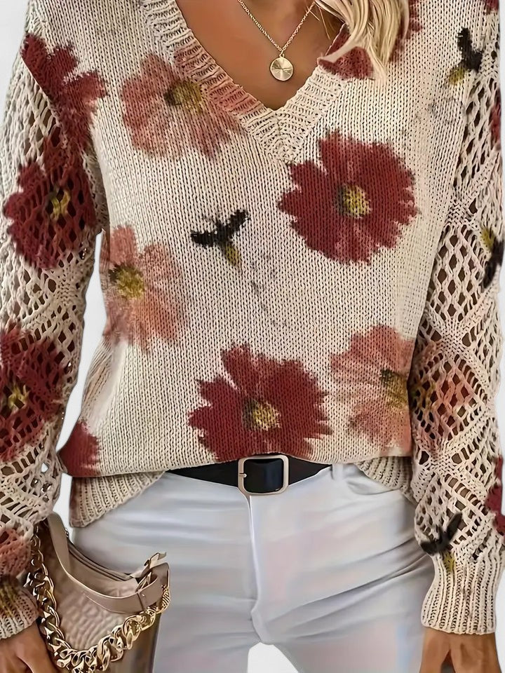 Aurélie | Stylowy sweter dzianinowy z kwiatowym motywem