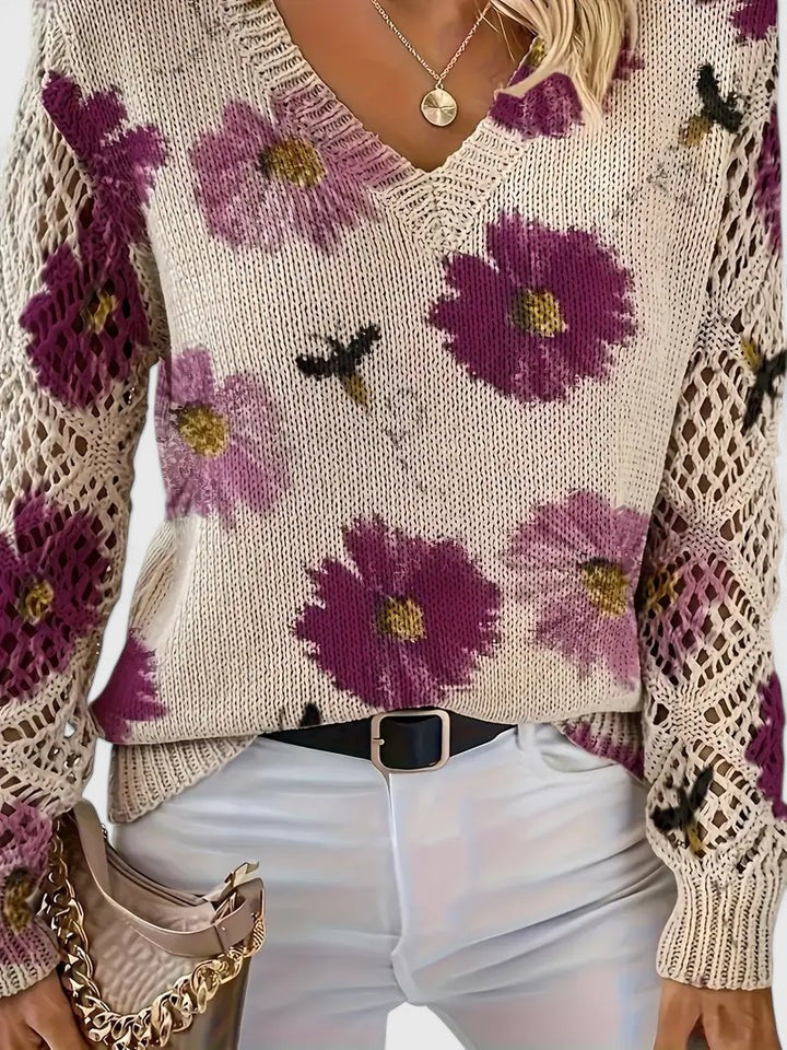 Aurélie | Stylowy sweter dzianinowy z kwiatowym motywem
