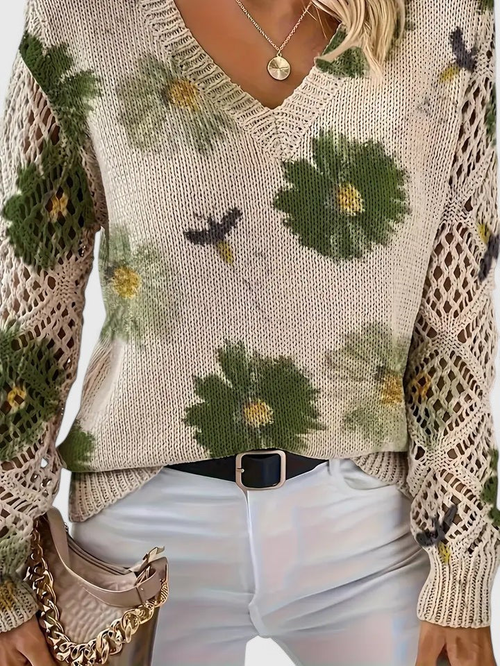 Aurélie | Stylowy sweter dzianinowy z kwiatowym motywem