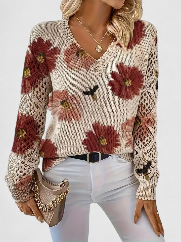 Aurélie | Stylowy sweter dzianinowy z kwiatowym motywem