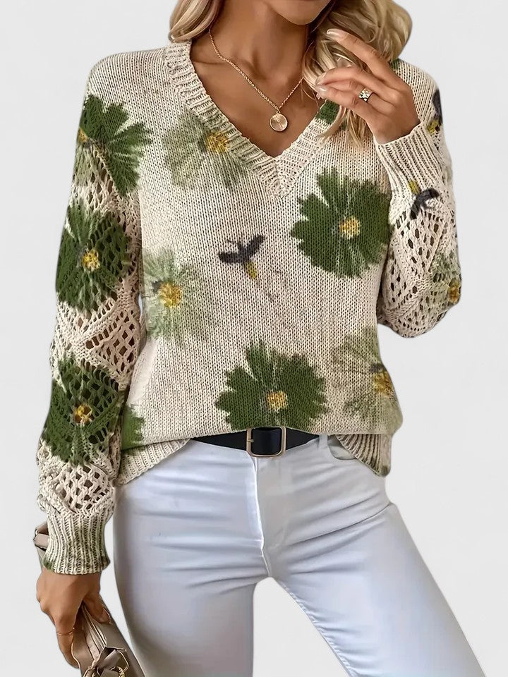 Aurélie | Stylowy sweter dzianinowy z kwiatowym motywem
