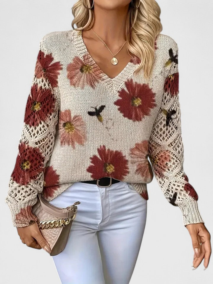 Aurélie | Stylowy sweter dzianinowy z kwiatowym motywem