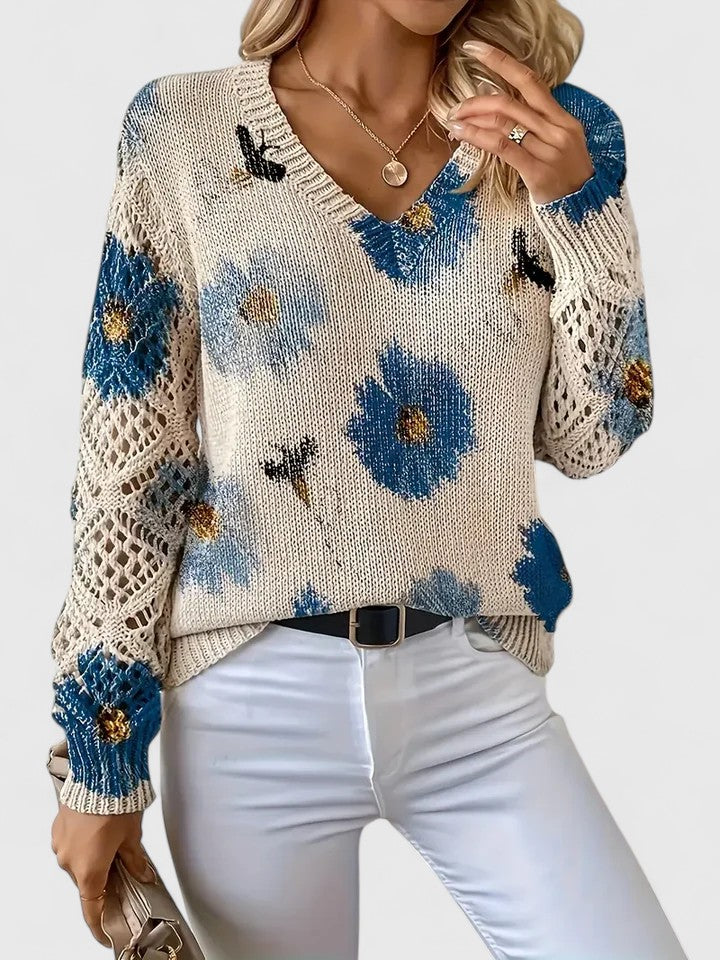 Aurélie | Stylowy sweter dzianinowy z kwiatowym motywem