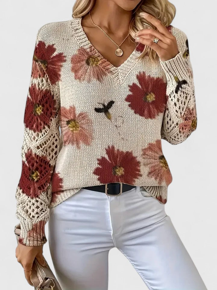 Aurélie | Stylowy sweter dzianinowy z kwiatowym motywem
