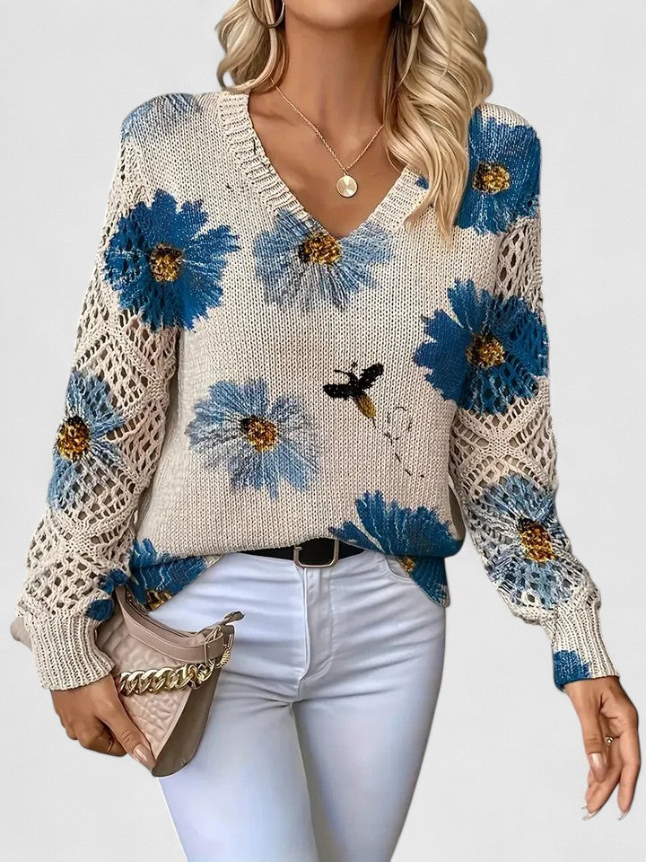 Aurélie | Stylowy sweter dzianinowy z kwiatowym motywem