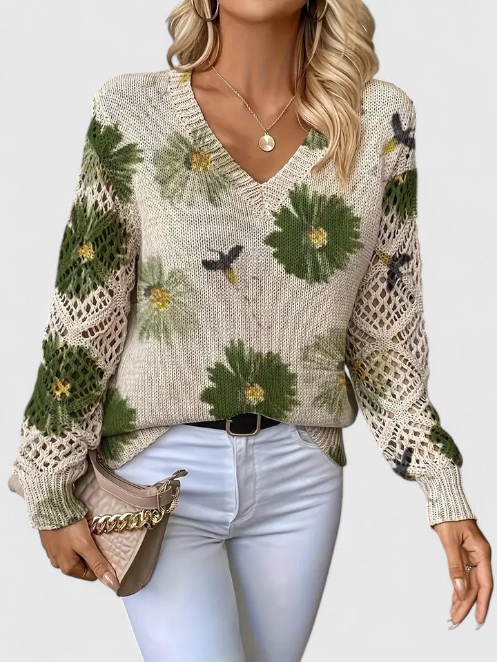 Aurélie | Stylowy sweter dzianinowy z kwiatowym motywem