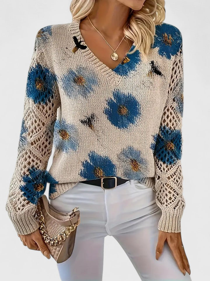 Aurélie | Stylowy sweter dzianinowy z kwiatowym motywem