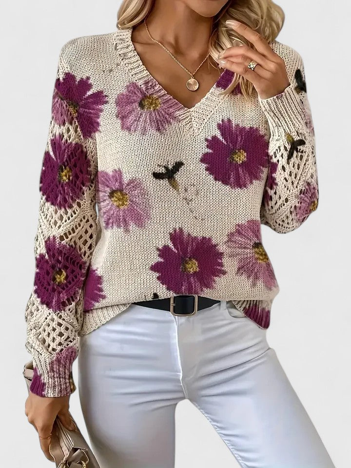 Aurélie | Stylowy sweter dzianinowy z kwiatowym motywem