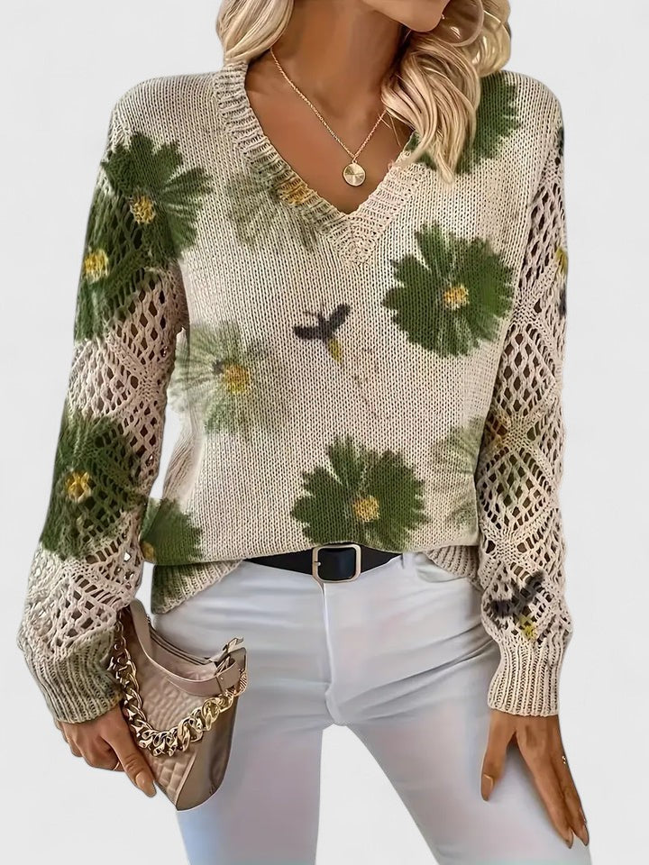 Aurélie | Stylowy sweter dzianinowy z kwiatowym motywem