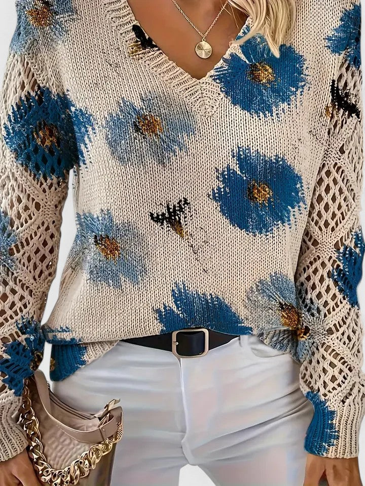 Aurélie | Stylowy sweter dzianinowy z kwiatowym motywem