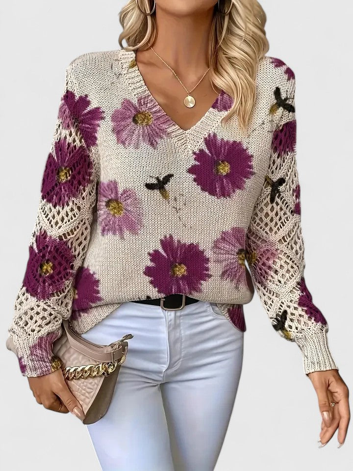 Aurélie | Stylowy sweter dzianinowy z kwiatowym motywem