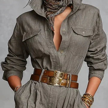 Magda | Bawełniano-lnianie kombinezon z długim rękawem