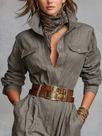 NIKA | Bawełniano-lniany kombinezon z długim rękawem