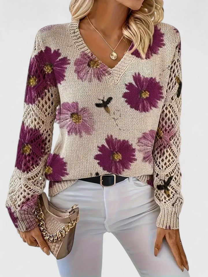 Aurélie | Stylowy sweter dzianinowy z kwiatowym motywem