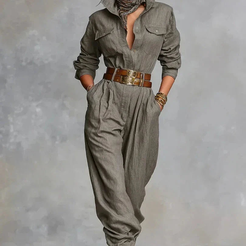 NIKA | Bawełniano-lniany kombinezon z długim rękawem