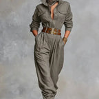 NIKA | Bawełniano-lniany kombinezon z długim rękawem