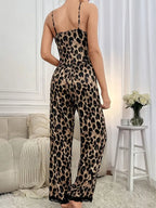 Piżama z koronką i wzorem panterki w odcieniach beżu i czerni