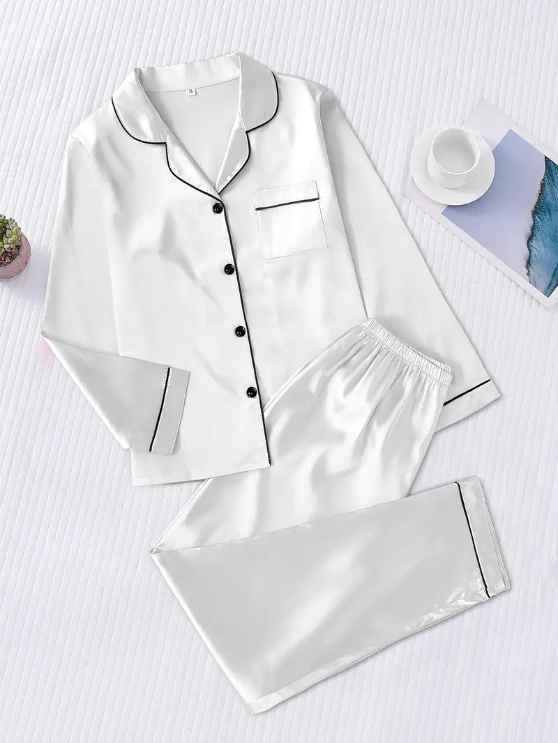 Piżamka damska satynowa z długim rękawem