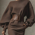 CLAIRE| Krótka Sukienka Dzianinowa z Dopasowanym Paskiem