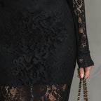 Elwira | Elegancka czarna sukienka maxi z koronką