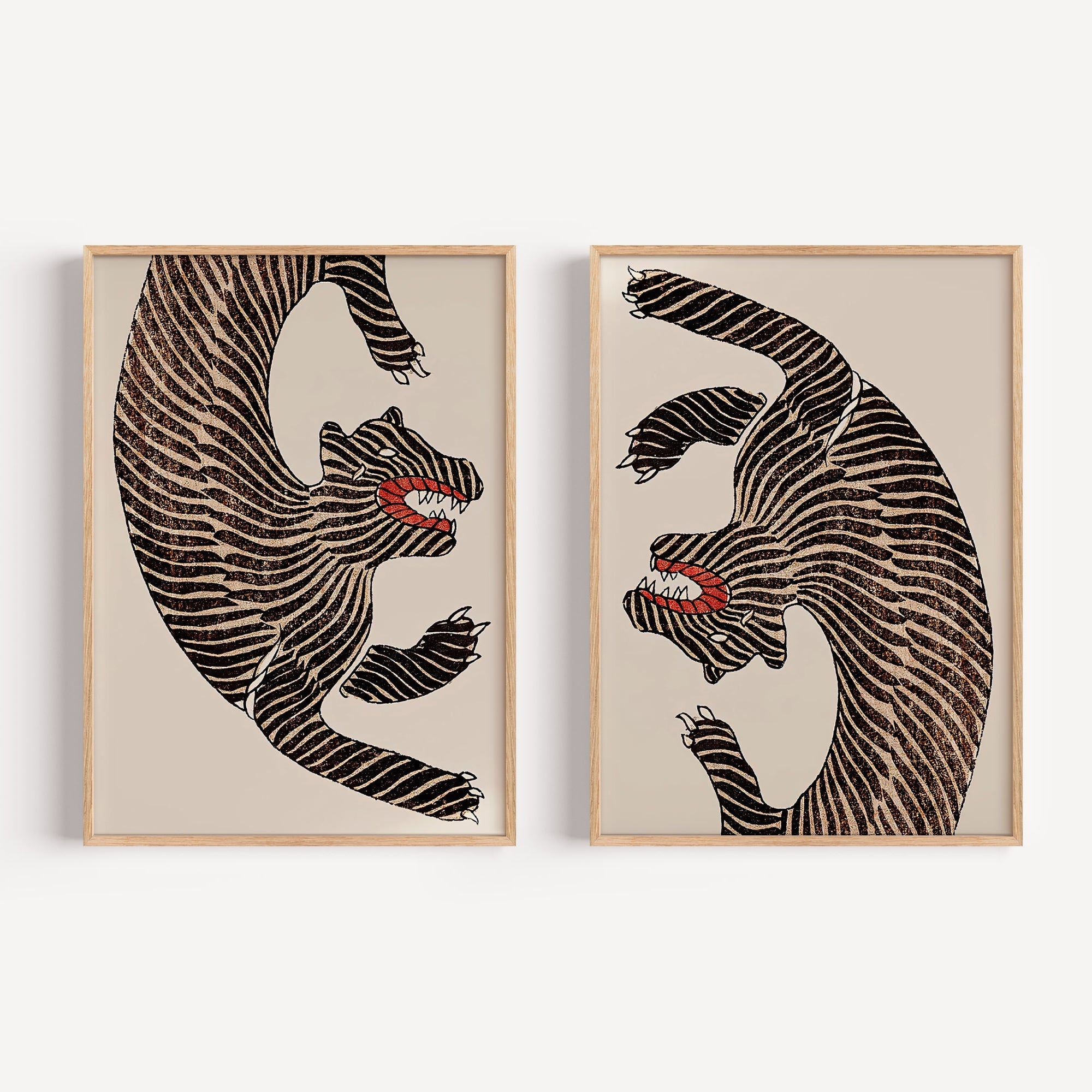 2x Japanese Tiger Art Prints