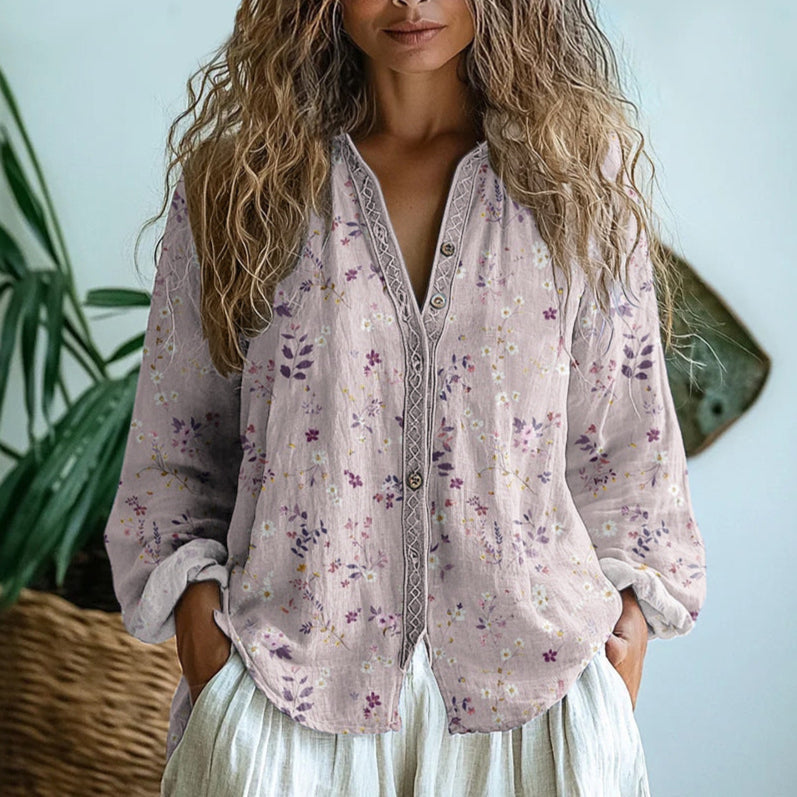 Lillian | Bluzka w stylu vintage z motywem liści