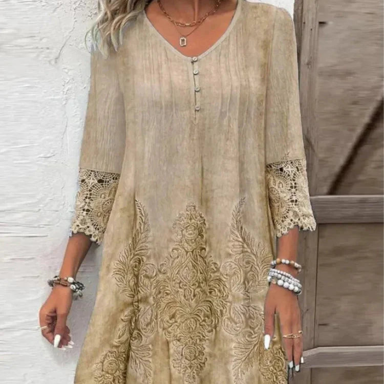 Aurora | Koronkowa Sukienka Midi z Haftem Kwiatowym