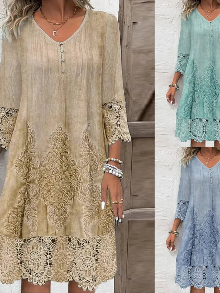 Aurora | Koronkowa Sukienka Midi z Haftem Kwiatowym