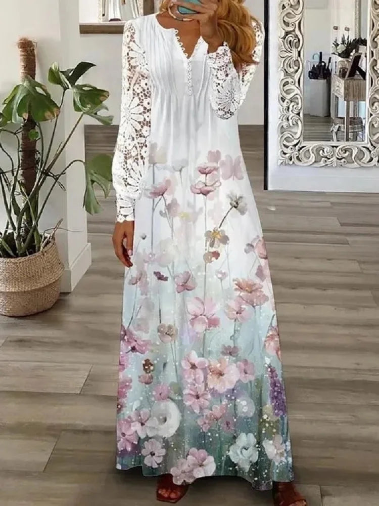 Isabella | Koronkowa Sukienka Maxi z Dekoltem V