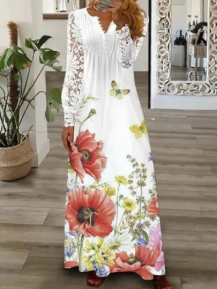 Isabella | Koronkowa Sukienka Maxi z Dekoltem V
