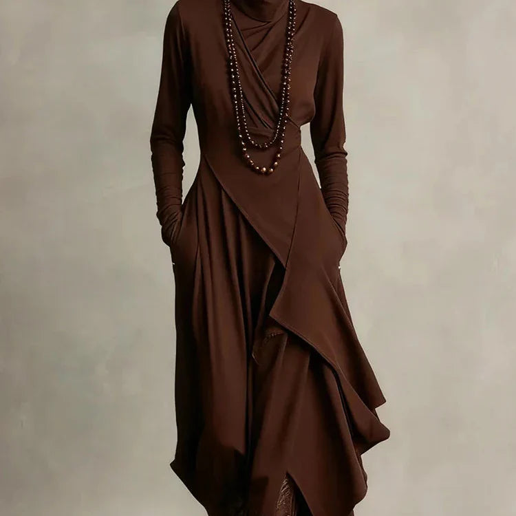 Natalia | Asymetryczna dzianinowa sukienka maxi z golfem