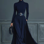 Kornelia | Dzianinowa sukienka maxi z wysokim kołnierzem