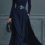 Kornelia | Dzianinowa sukienka maxi z wysokim kołnierzem