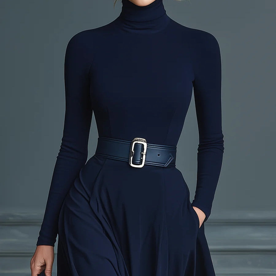 Kornelia | Dzianinowa sukienka maxi z wysokim kołnierzem