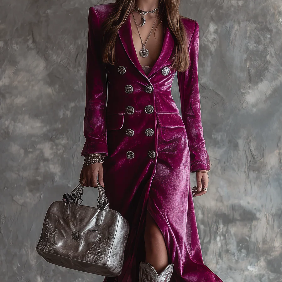 LINIA FAYLINE| Welurowa Sukienka Blazer Maxi