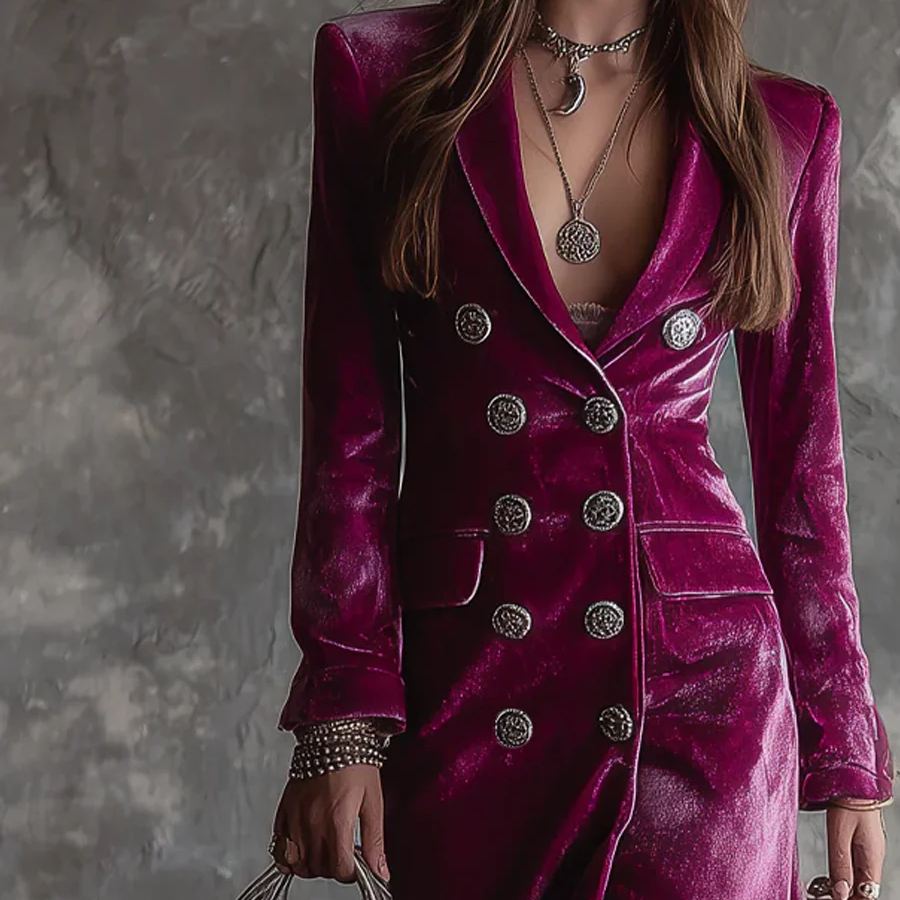 Wera | Welurowa Sukienka Blazer Maxi