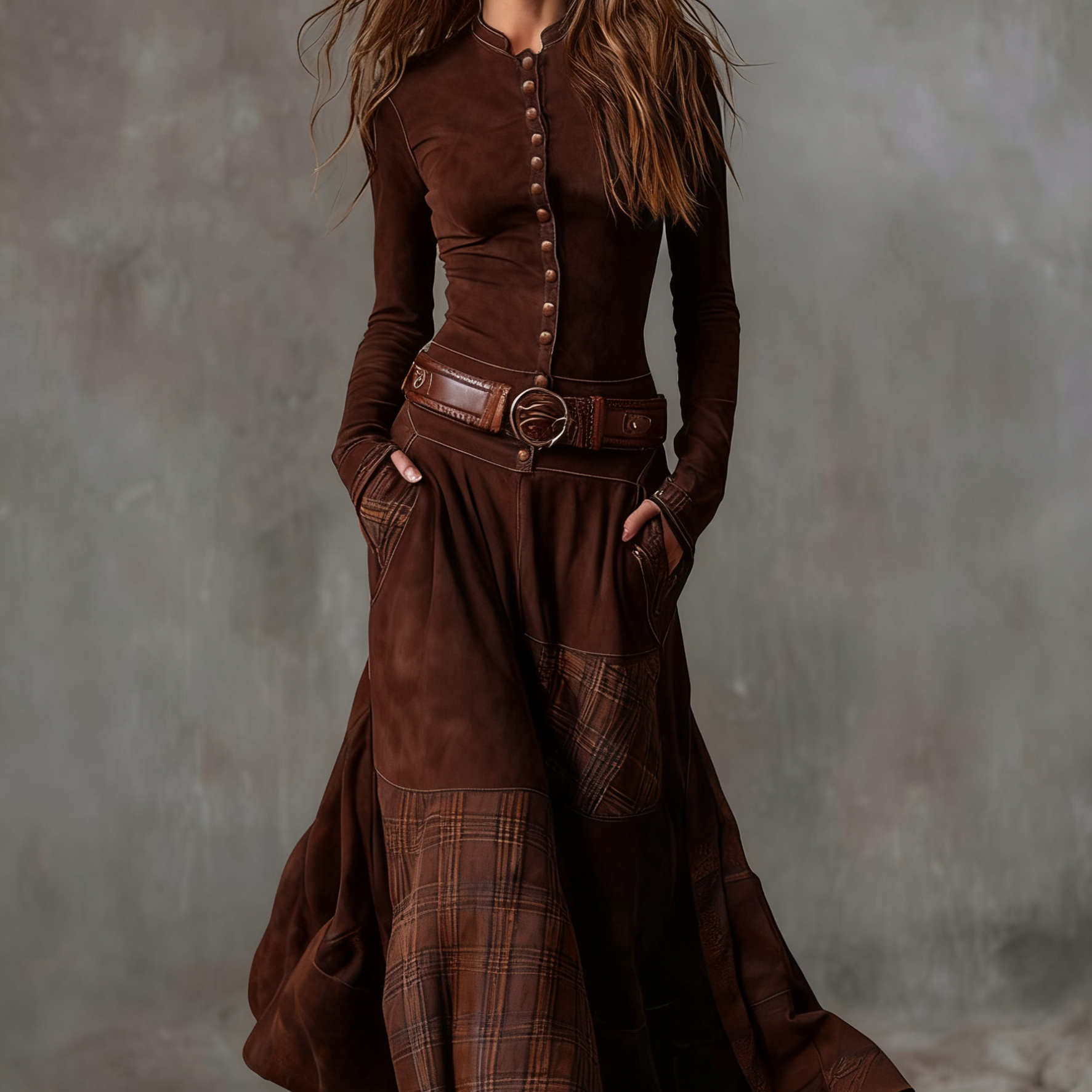 Helena | Granatowa zamszowa sukienka maxi