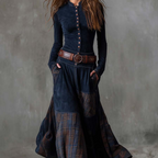 Helena | Granatowa zamszowa sukienka maxi