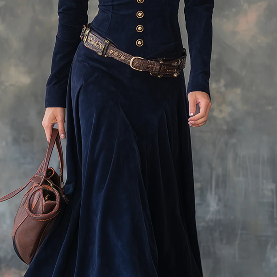 Iwona | Zamszowa sukienka maxi w paski