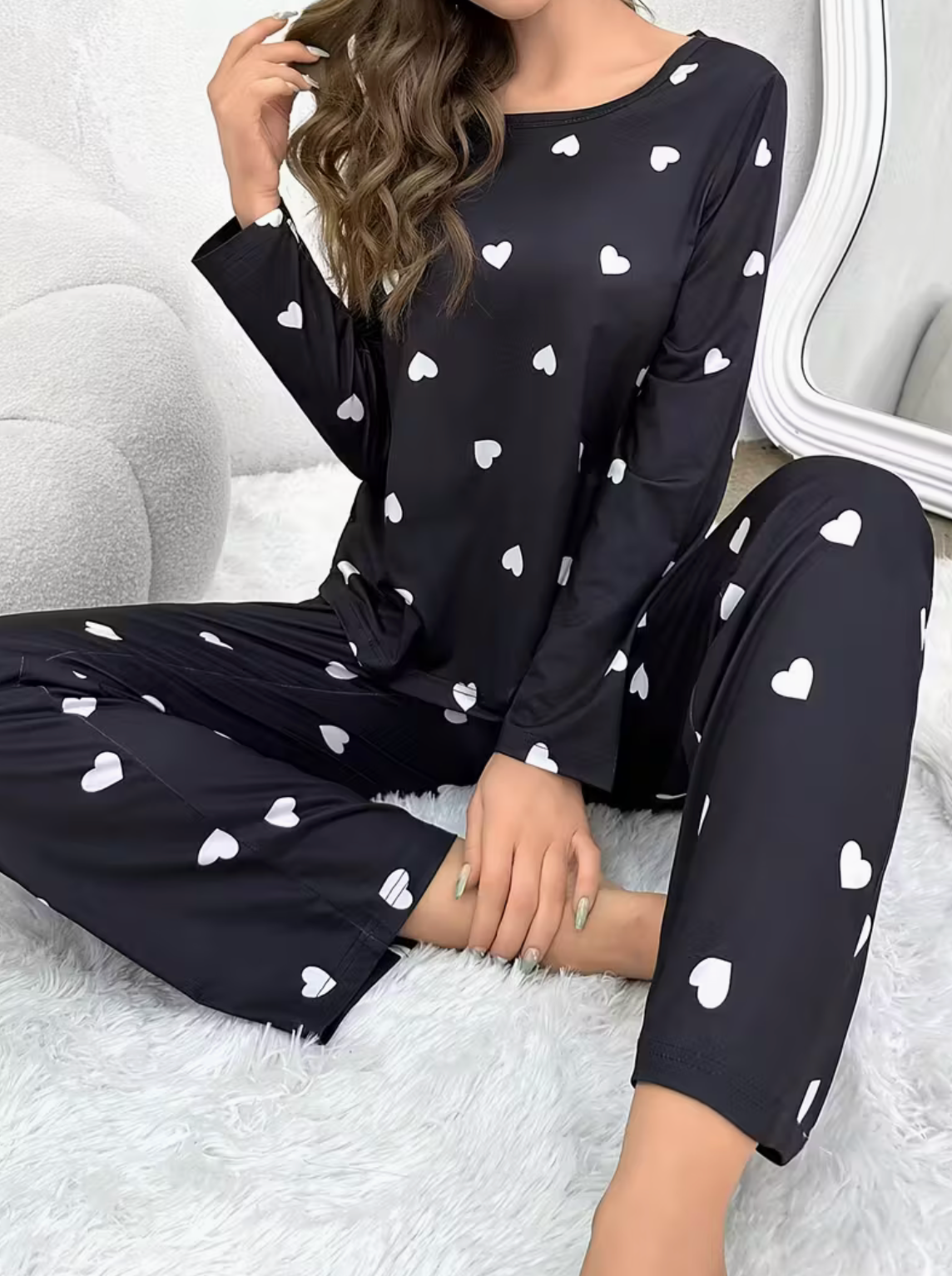 Piżamka czarna w białe serduszka