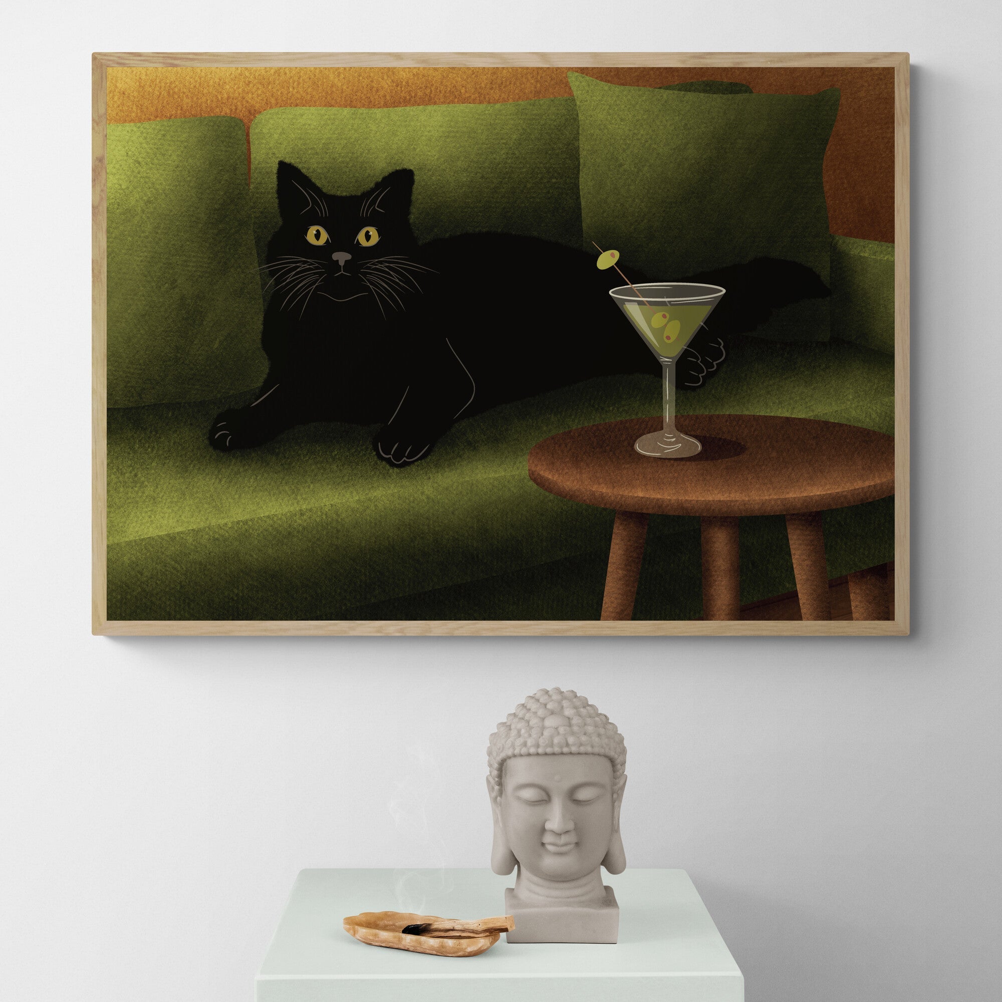 Black Cat on Sofa Art Print