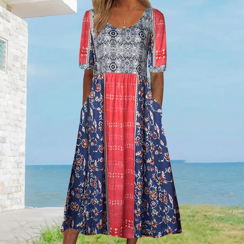 Zaria | Damska elegancka sukienka z nadrukiem w stylu boho