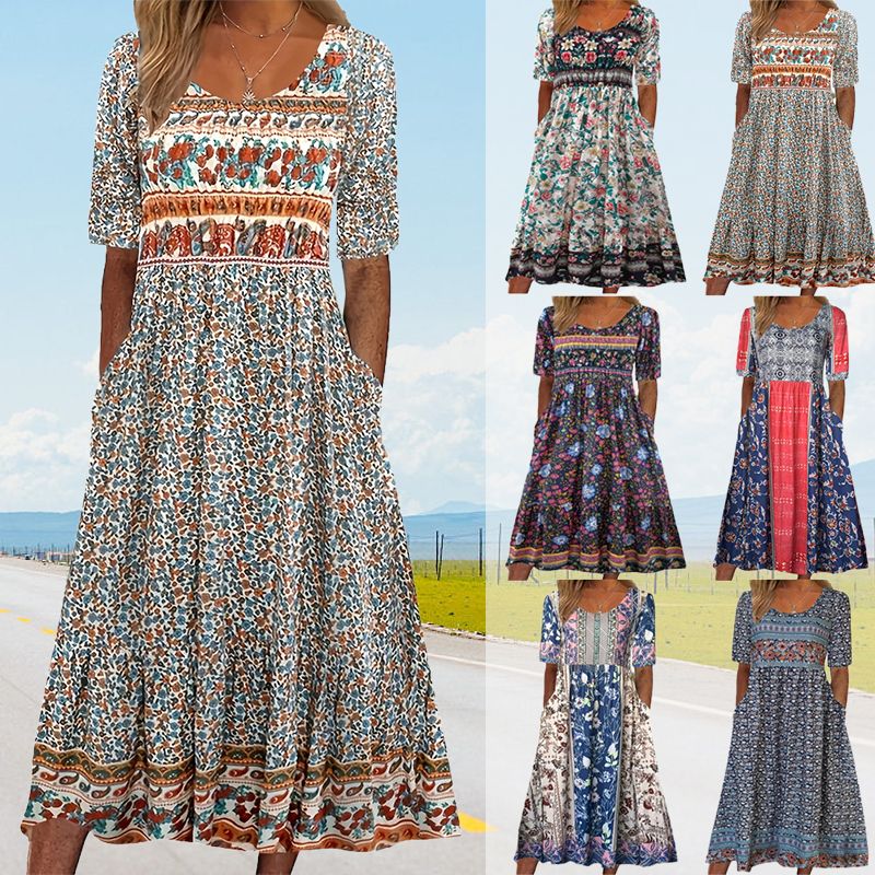 Zaria | Damska elegancka sukienka z nadrukiem w stylu boho