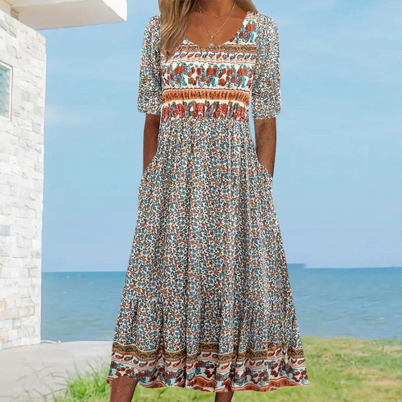 Zaria | Damska elegancka sukienka z nadrukiem w stylu boho