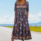 Zaria | Damska elegancka sukienka z nadrukiem w stylu boho
