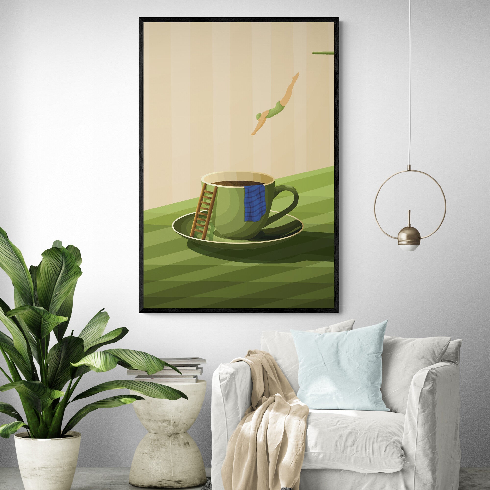 Diving Vrouw Art Print