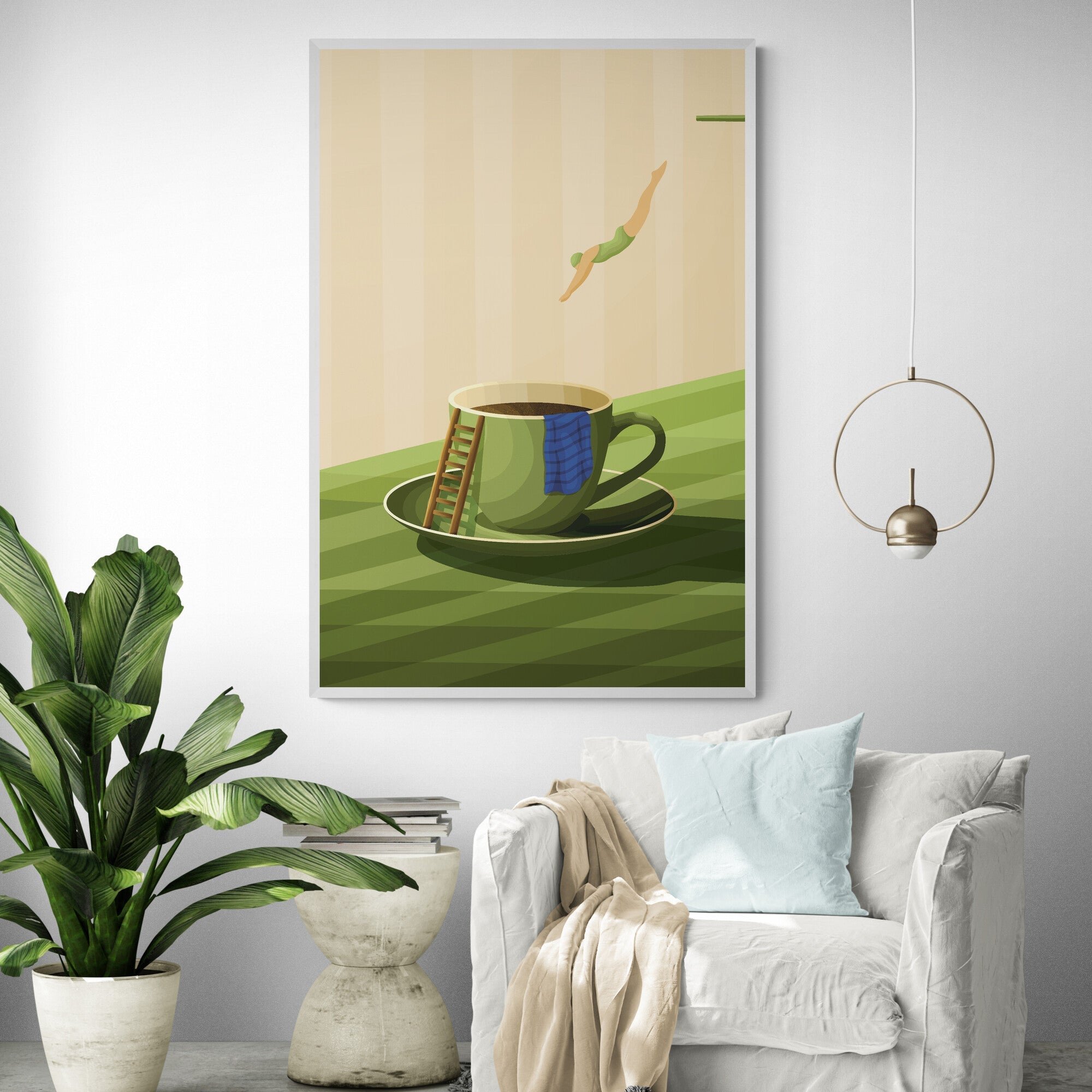 Diving Vrouw Art Print